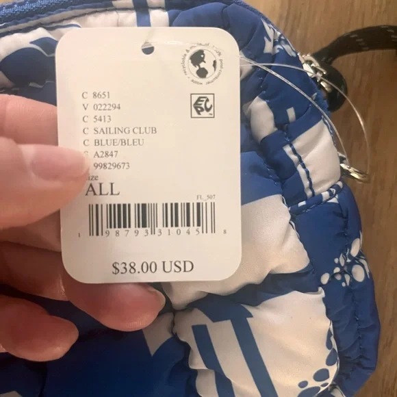 FP Movement by Free People Blue & White Quilted Cosmetic Wristlet Pouch - Picture 2 of 4